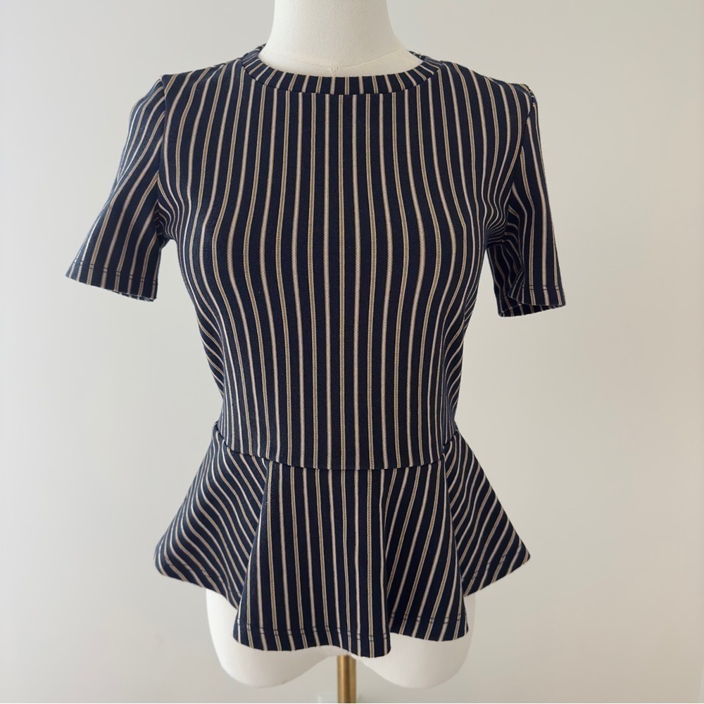 Zara Short Sleeve Women's Peplum Striped Fitted Top Shirt Size Small